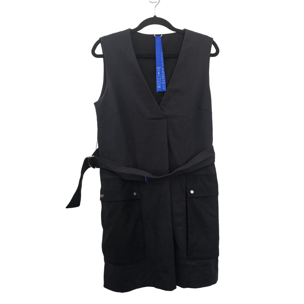 Kit and Ace Black In the Field Belted Sleeveless Women 8 V Neck